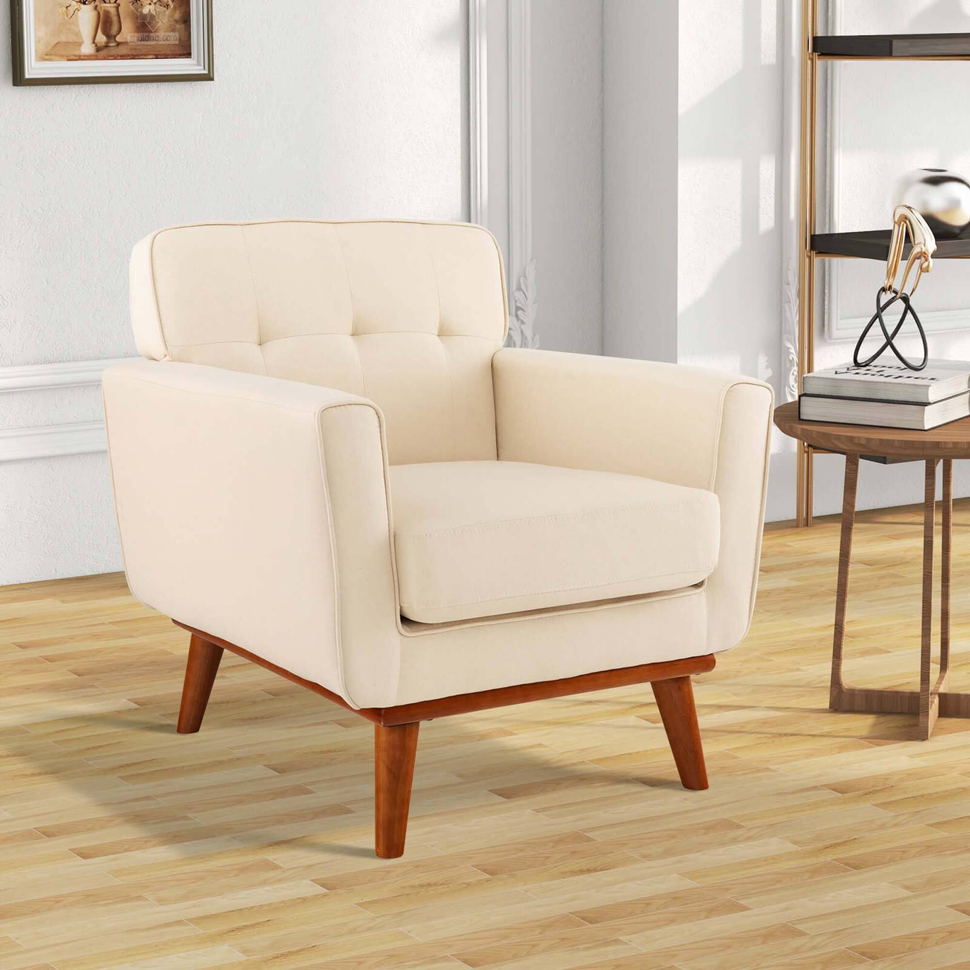 Alt View 11. Costway - Modern Accent Chair Upholstered Linen Armchair with Removable Cushion - Beige.
