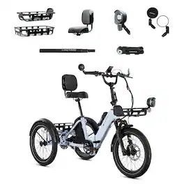 Lectric eBikes - XP Trike2 750 Foldable Long-Range eBike (Max 70mi/17mph) + Cargo Package/Support Seat/Seat Post/Headlight/Mirrors/Lock - Glacier Blue