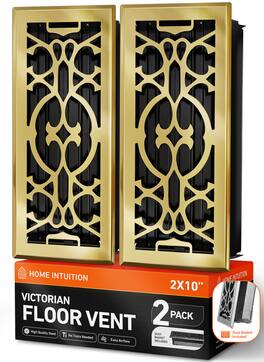 Home Intuition - Victorian Floor Vent Covers 4X10 Inch with Mesh Cover, Heat and Air for HVAC, 2-Pack - Polished Brass