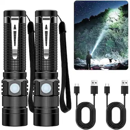 Front. ACJPR - Pocket EDC Rechargeable LED Flashlight, 4.9", Super Bright with One-Click SOS, USB-C Fast Charging, Waterproof.