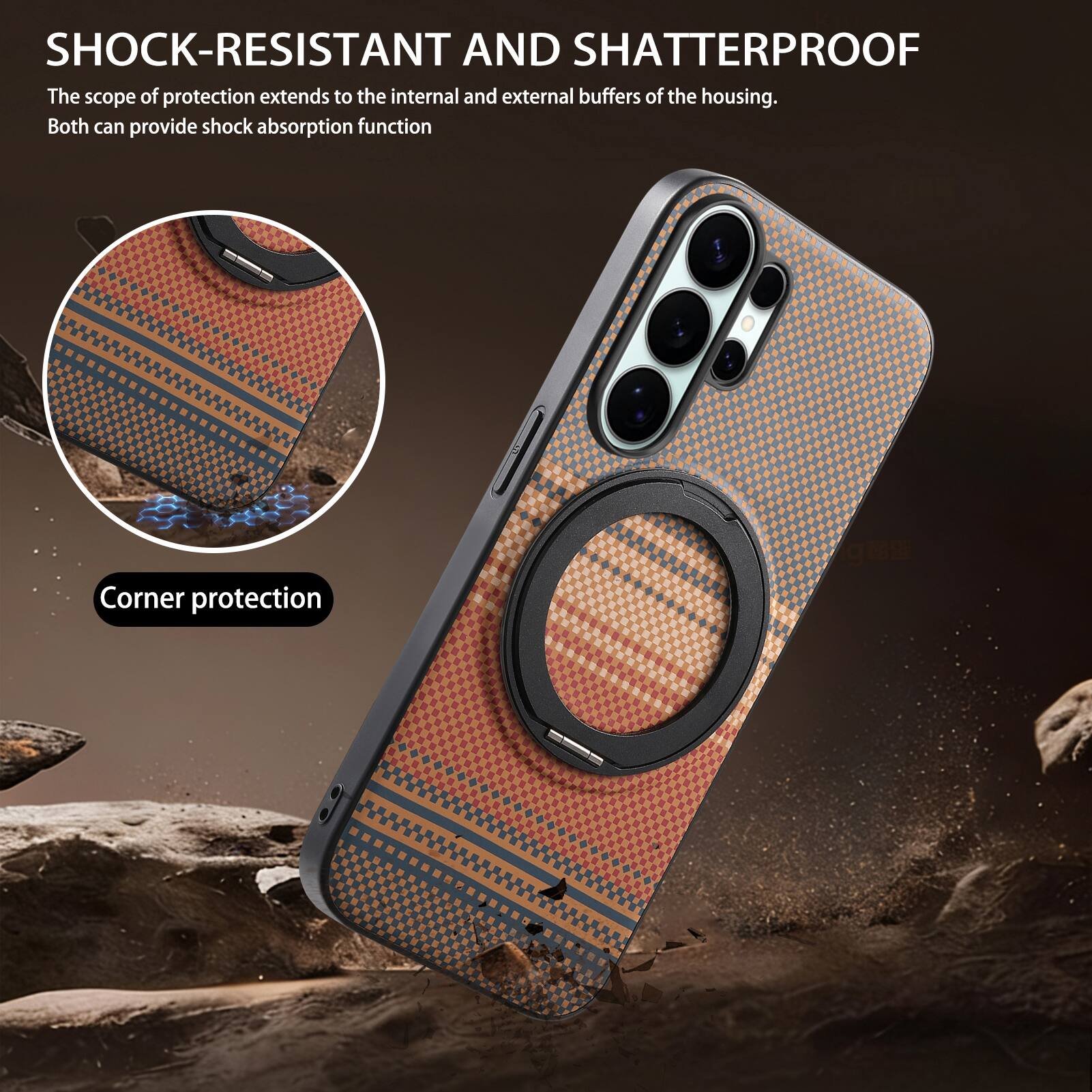 SHOCK-RESISTANT AND SHATTERPROOF

The scope of protection extends to the internal and external buffers of the housing. Both can provide shock absorption function

Corner protection