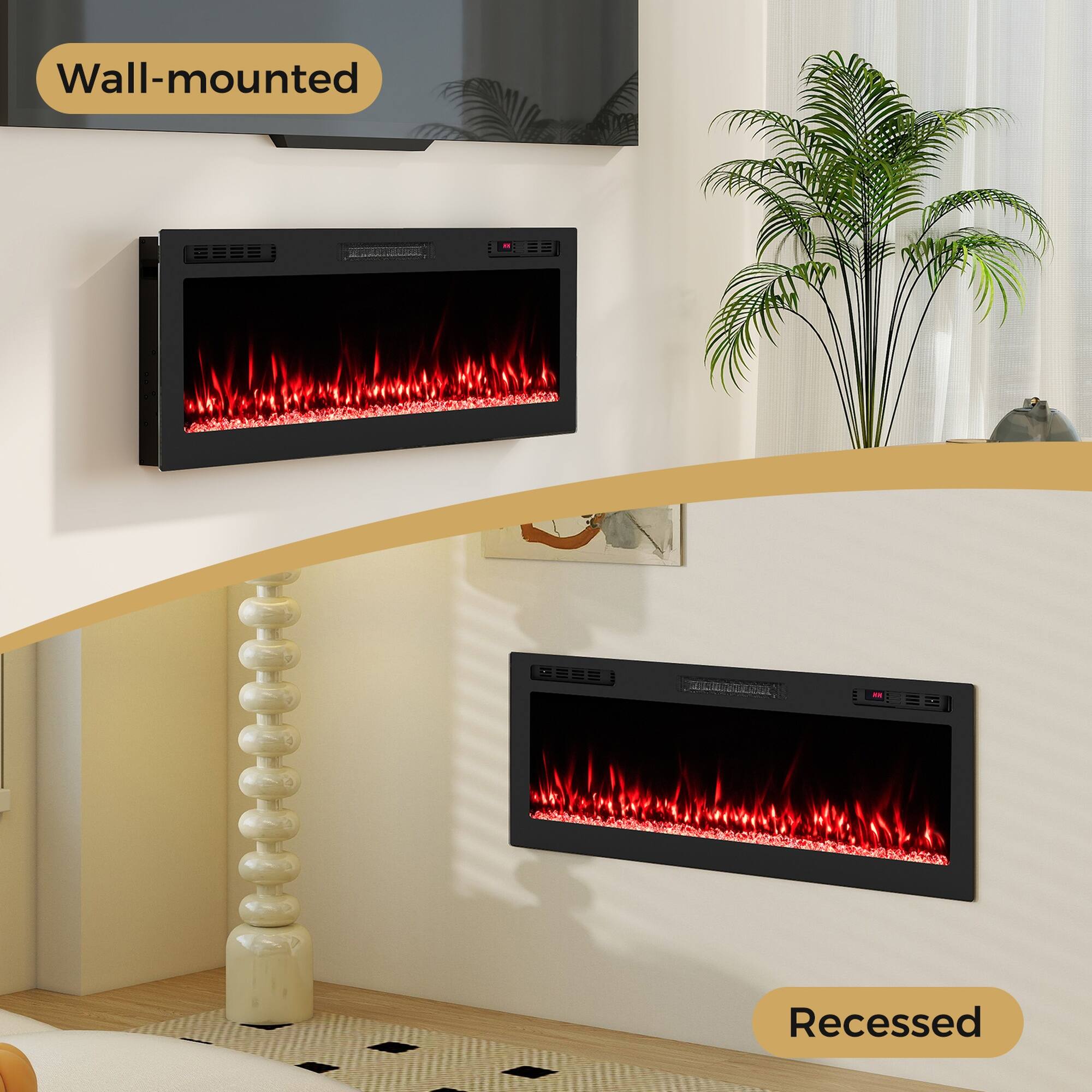 Wall-mounted  
Recessed