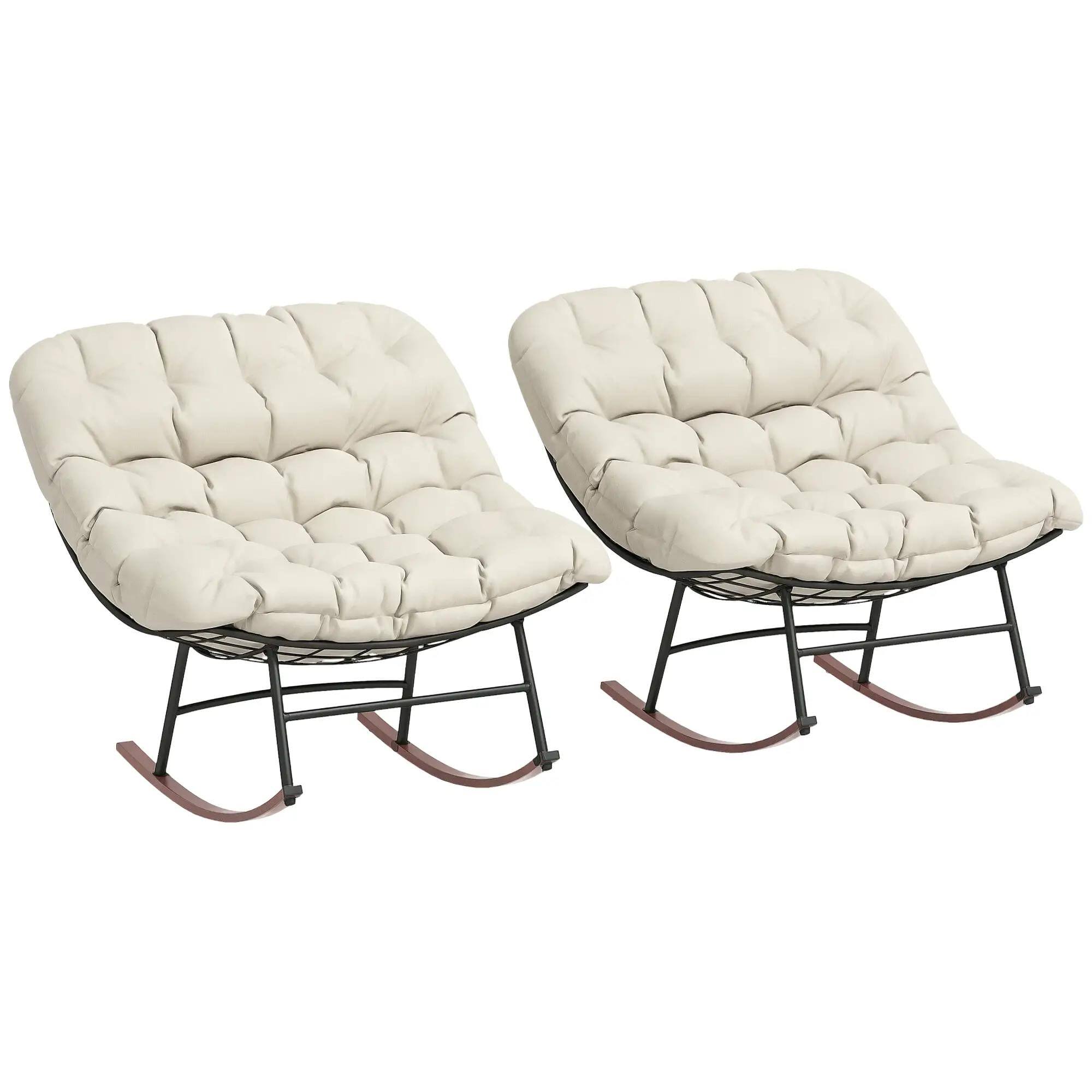 Angle. Resenkos - Resenkos Oversized Rocking Chairs Set of 2, Beige Garden Porch Papasan Chairs with Comfortable Cushions, Beige - Beige.