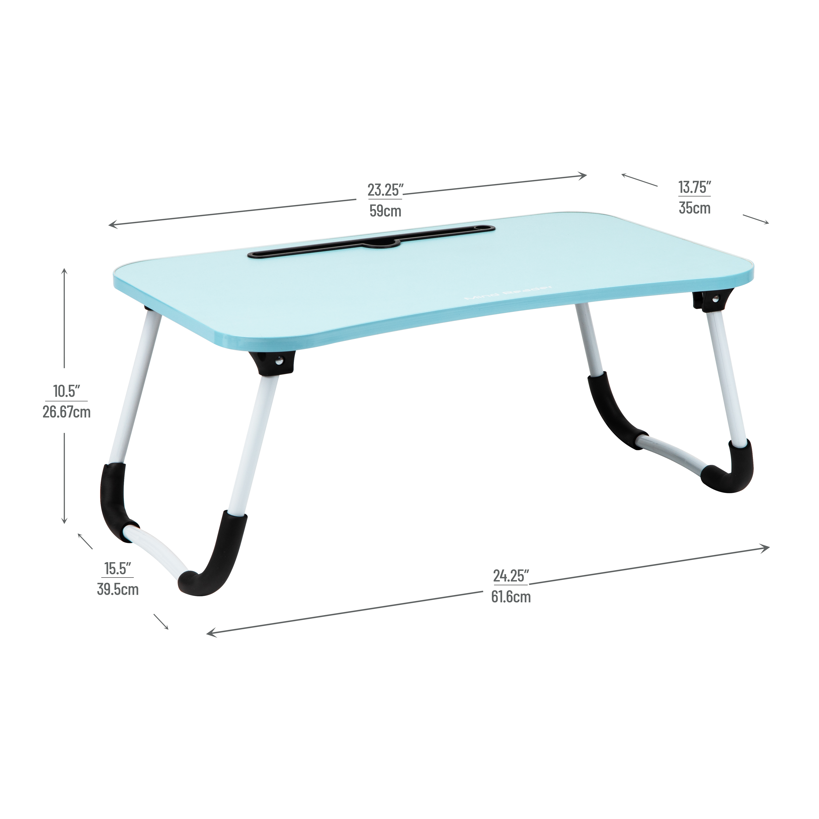 Left View: Mind Reader - Lap Desk Laptop Stand, Bed Tray, Folding Legs, Couch Table, Portable, MDF , 23.25"L x 13.75"W x 10.5"H - Blue