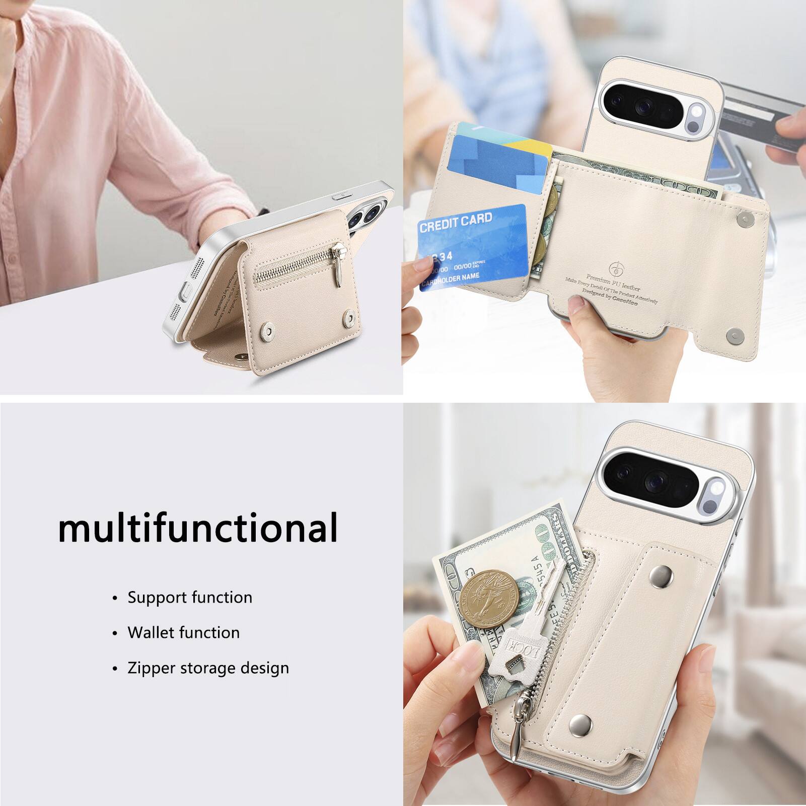 PRESSER  
CREDIT CARD 34 00 00/00.16% ARDHOLDER NAME  
Mda Premium Deal 213 Designed The lenther Perfors - Caseffee  
multifunctional  
Support function  
Wallet function  
Zipper storage design