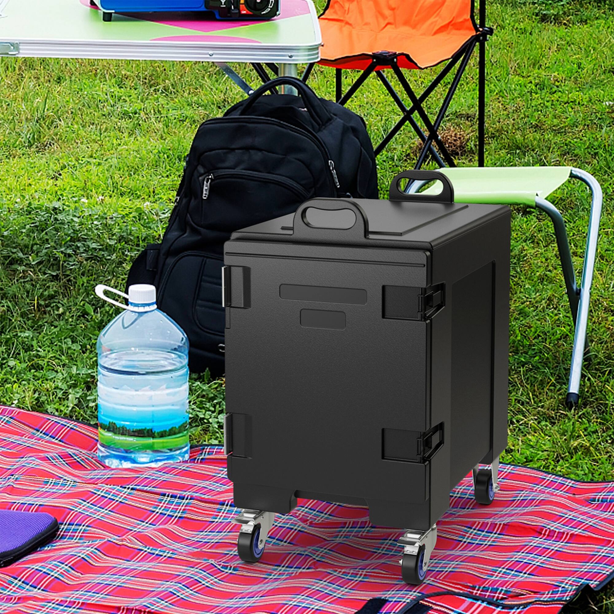 Alt View 3. Costway - Costway Insulated Food Pan Carrier Quart 5 Full-Size Pan 81 Capacity w/ Wheels - Black.