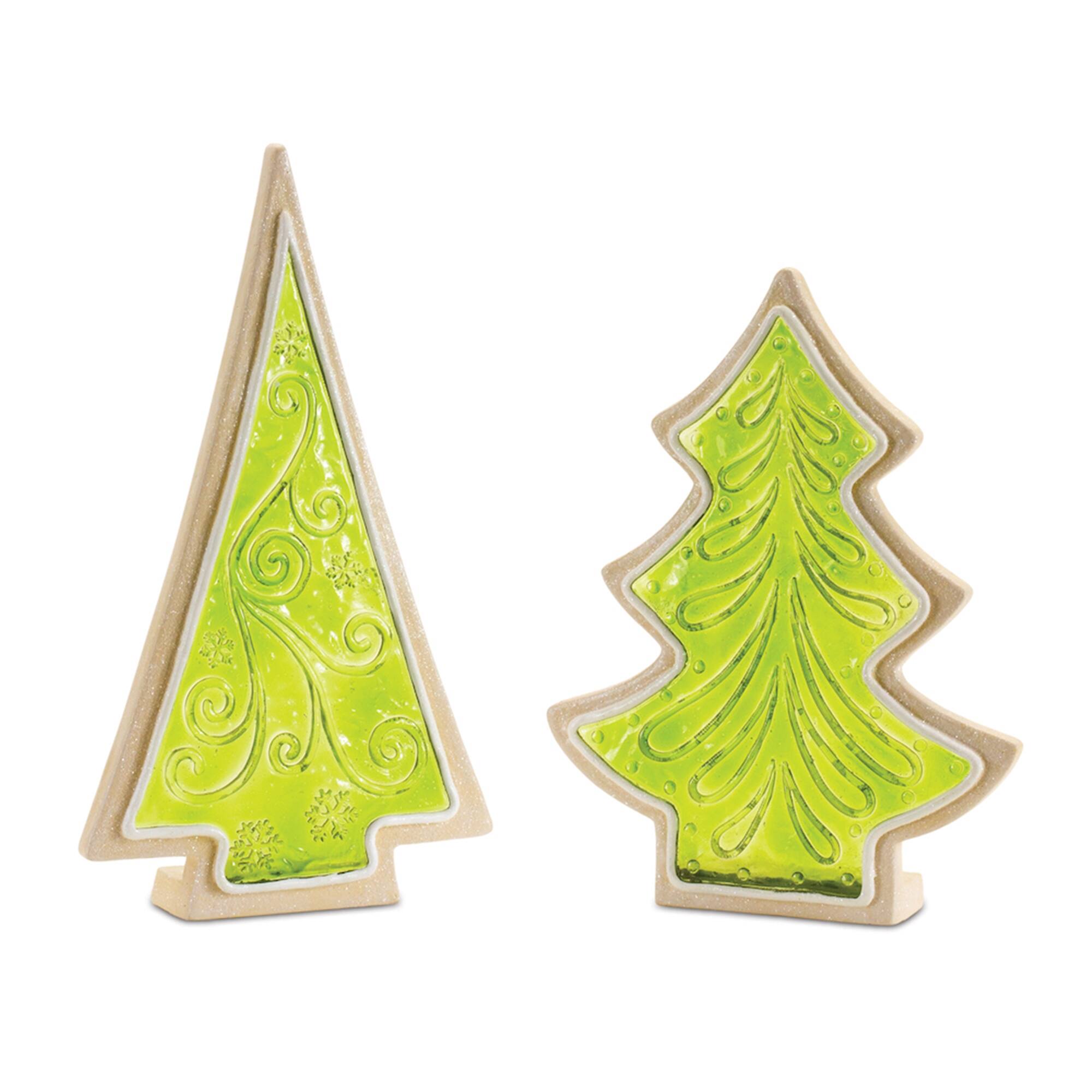 Front. BreeBe - Frosted Cookie Pine Tree (Set of 2) - Green.