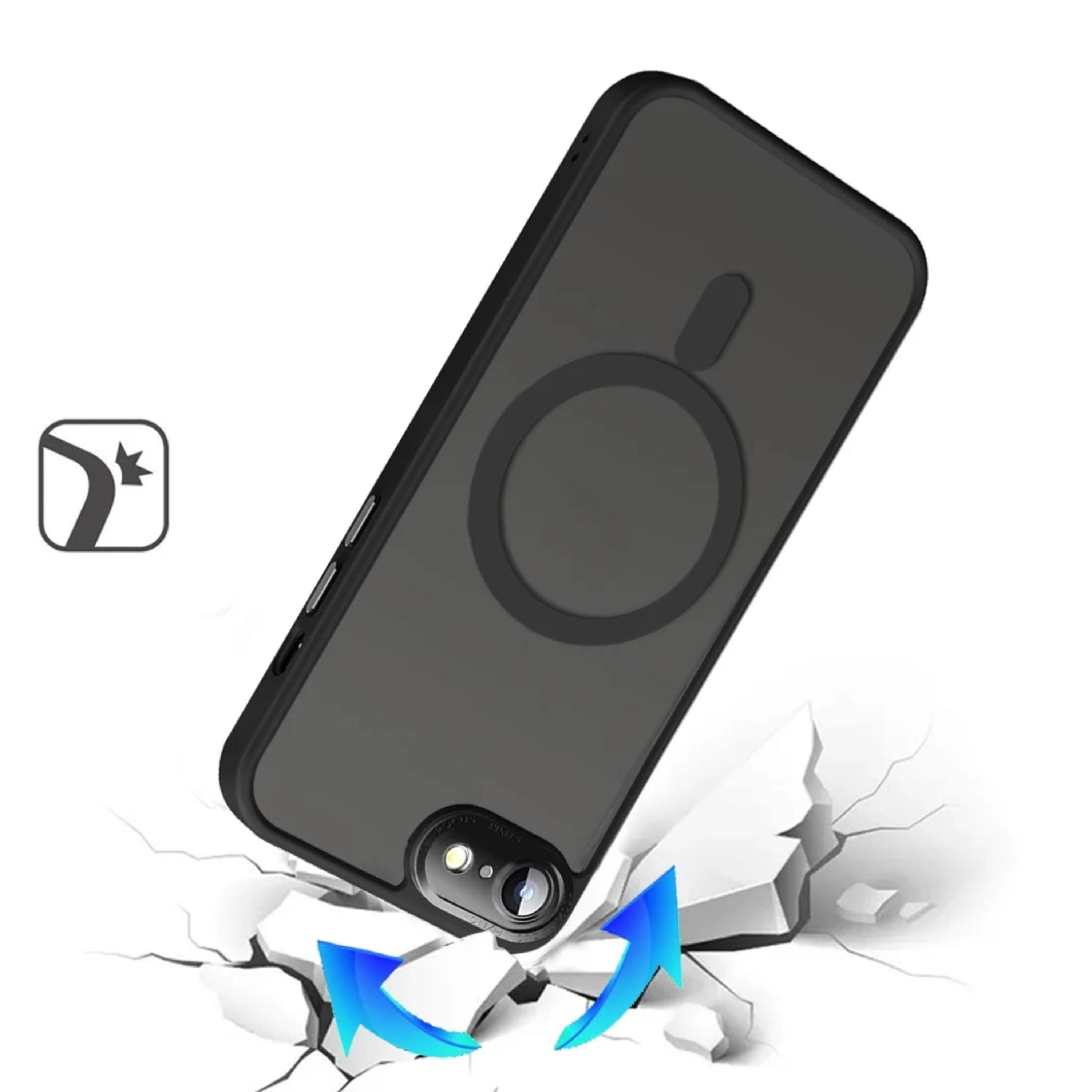 Left. Kitcheniva - Solid Magnetic Circle Metal Glass Camera Lens Phone Case With Tempered Glass For iPhone 16e/17e - Black.