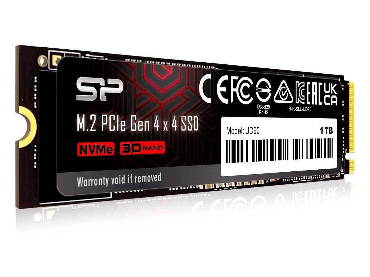 SP CEFC UK: EAC CA D33829 R-R-SLL-UD90 RoHS M.2 PCIe Gen 4 x 4 SSD Model: UD90 1TB NVMe 3D NAND Warranty void if removed CEGOA