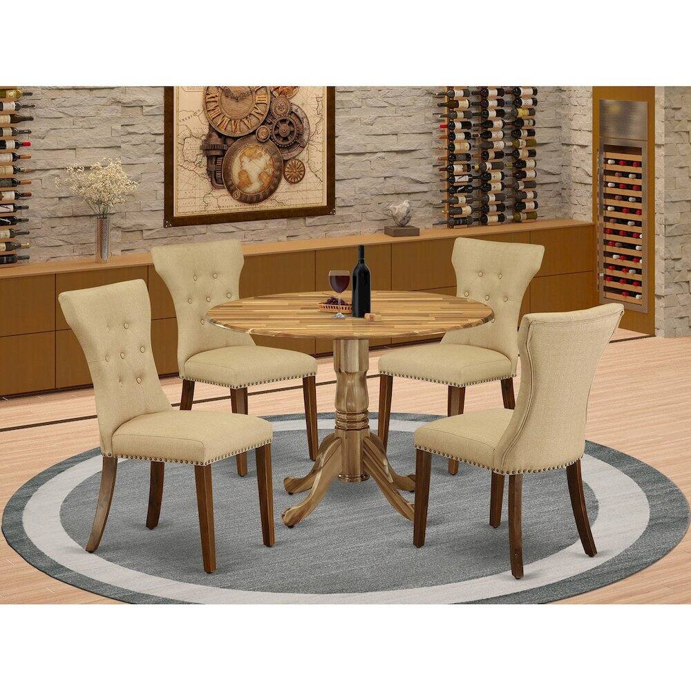 Left. East West Furniture - Dining Room Set Natural - Brown.