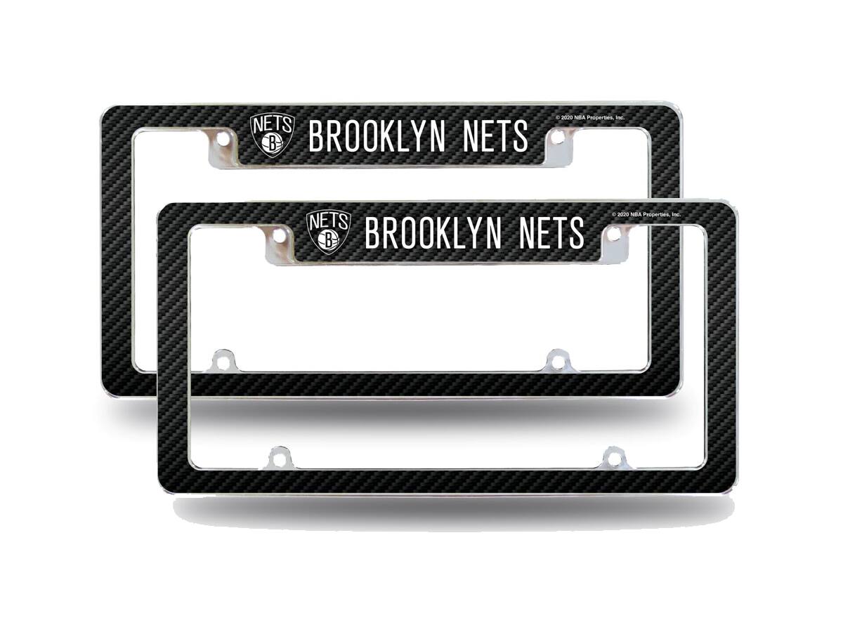 Brooklyn Nets NBA (Set of 2) Chrome Metal License Plate Frames with Carbon Fiber Design
