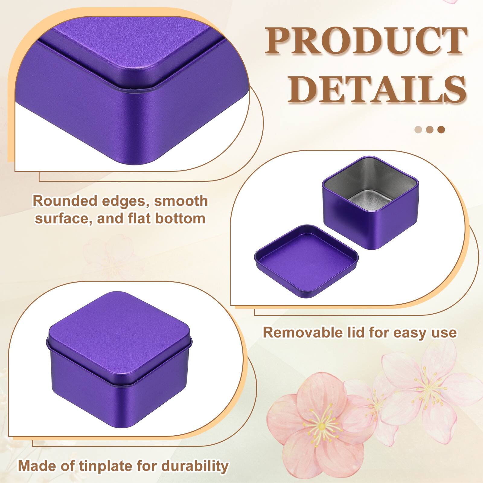 PRODUCT DETAILS

- Rounded edges, smooth surface, and flat bottom
- Removable lid for easy use
- Made of tinplate for durability