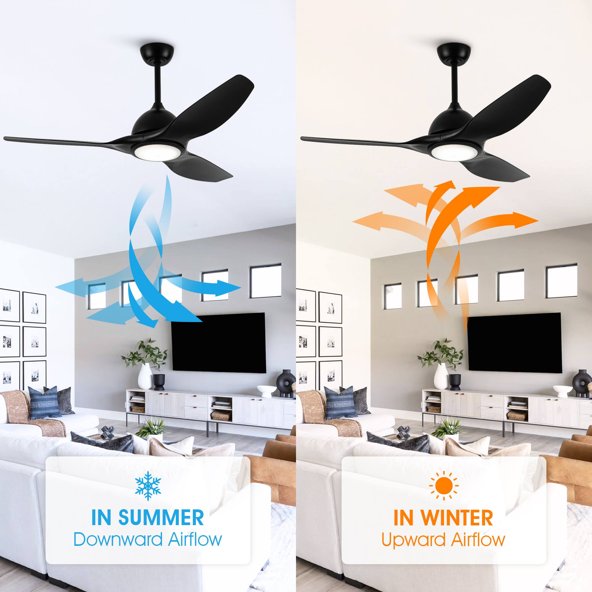 IN SUMMER  
Downward Airflow  

IN WINTER  
Upward Airflow