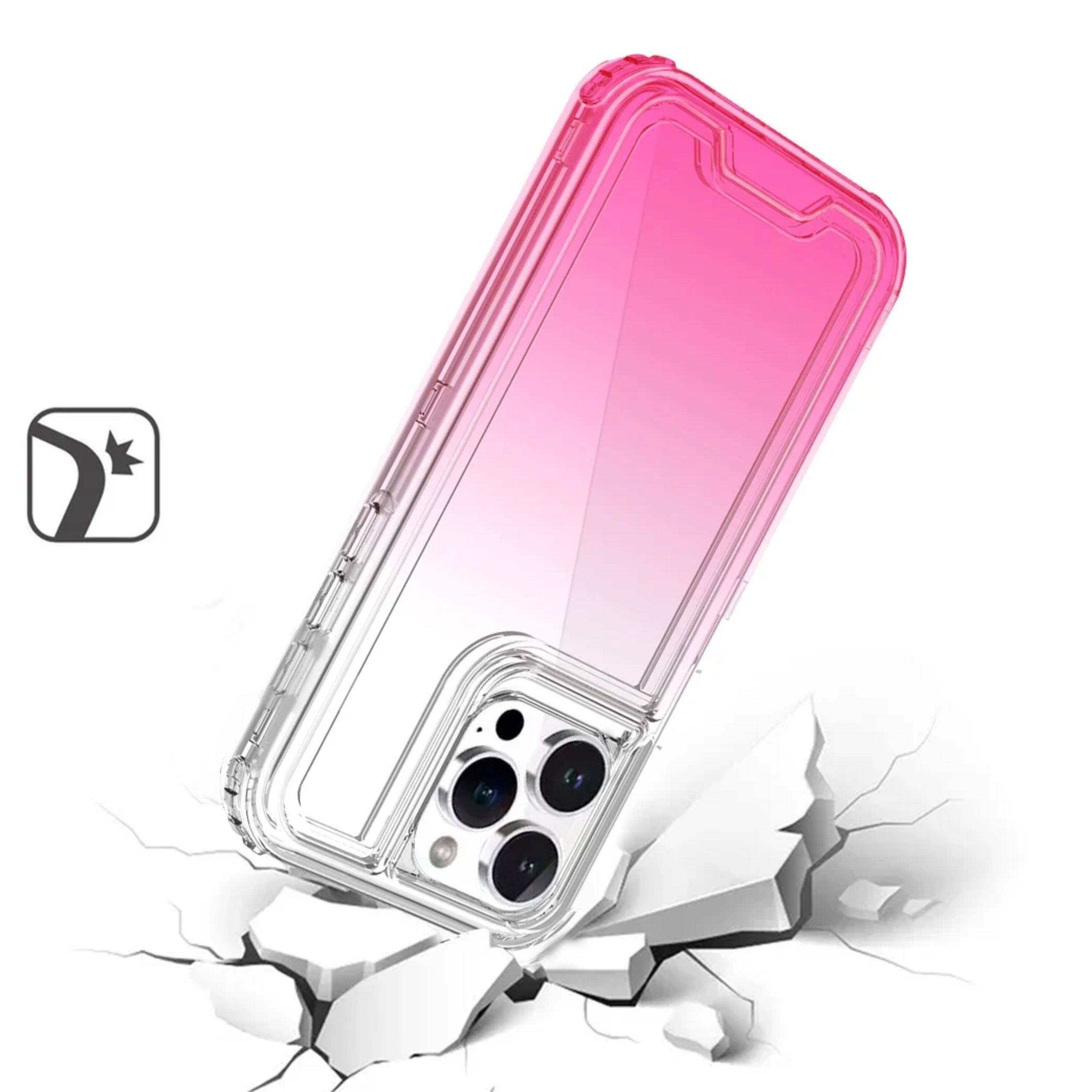 Left. Kitcheniva - Shockproof Hybrid Two Tone Phone Case With Tempered Glass For iPhone 16 Pro Clear/Pink - Clear Pink.
