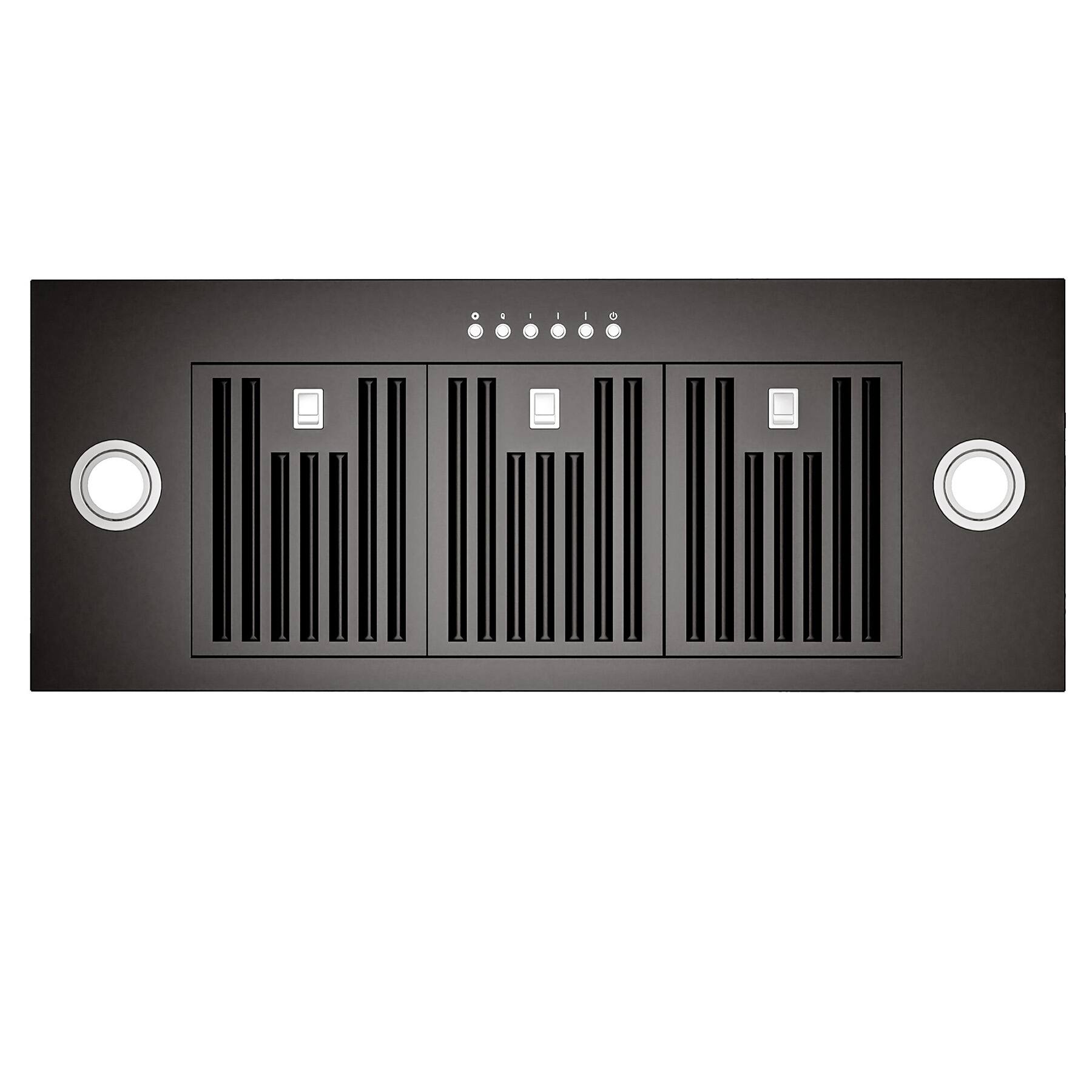 Angle. Onefly - 36 inches - Convertible - Insert Range Hood - Black Stainless Steel.