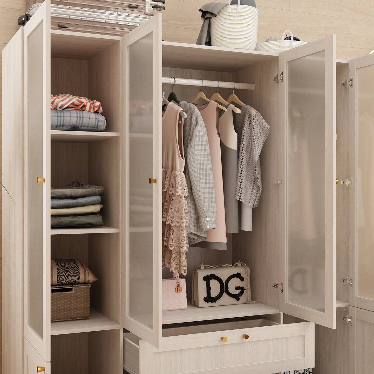 Alt View 7. FUFU & GAGA - FUFU&GAGA Large - Capacity Wardrobe with Frosted Glass Doors, Drawers & Anti - Tip Safety - White.