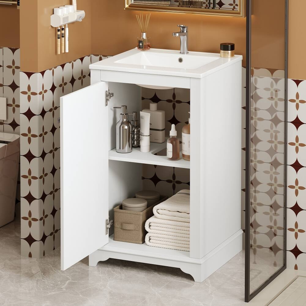 Angle. Loheer - Loheer 20 inch bathroom vanity with sink, freestanding single vanity set, white modern bathroom vanity - White.