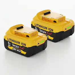 Simple Plus+ - (2-Pack) 5.0Ah 20V Max Replacement Battery for Dewalt 20V Max DCB200/204/206/201/203 Series Cordless Power Tools