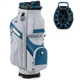Gymax - Golf Cart Bag Molded Lock Top Golf Bag w/14-Way Full Length Dividers 11 Pockets Navy - Blue
