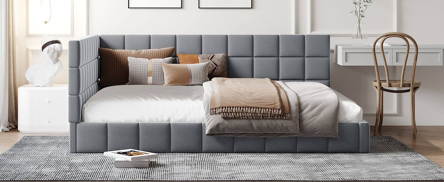 Alt View 6. Tiramisubest - Full Size Upholstered Daybed/Sofa Bed Frame-Gray, Velvet - Gray.