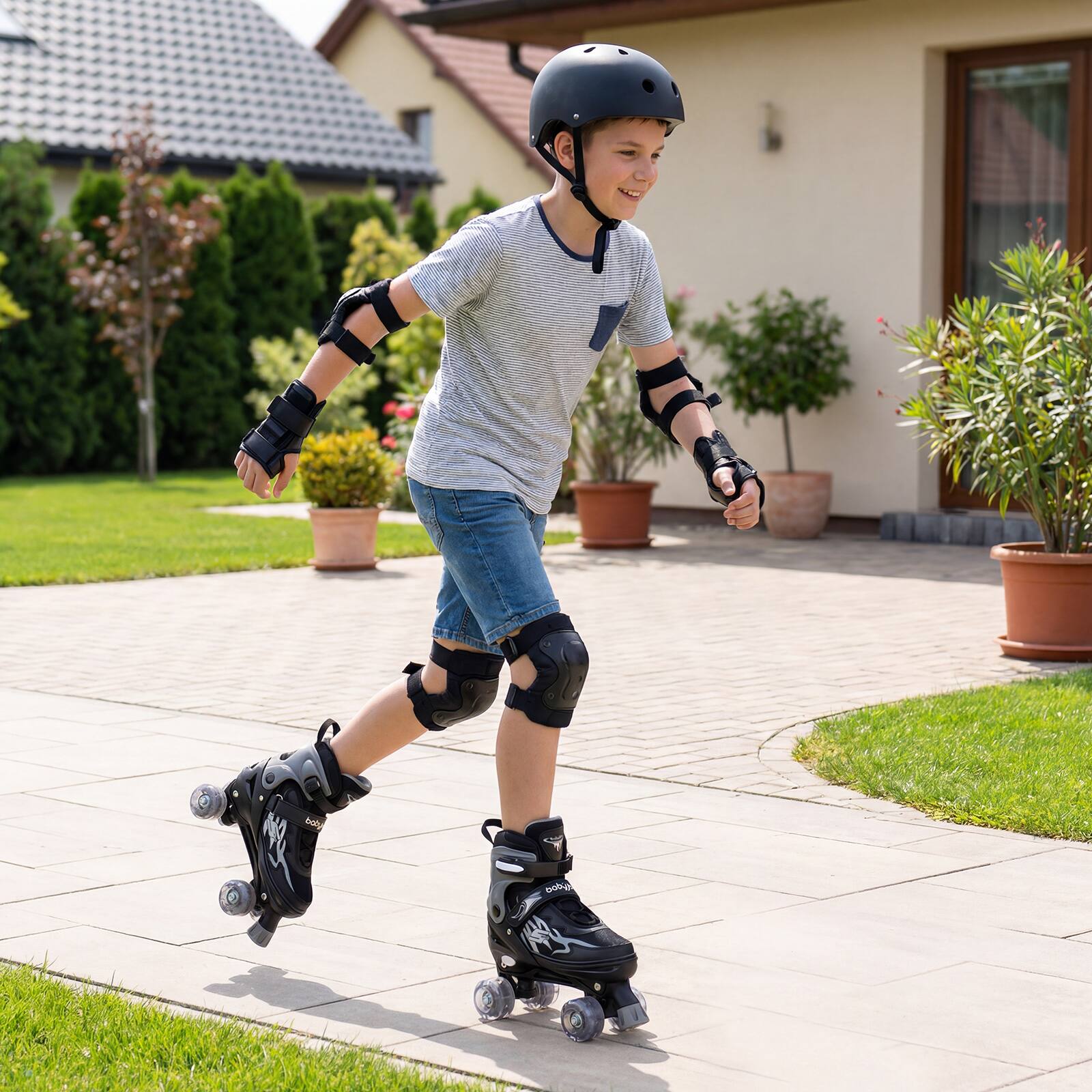 Alt View 1. Gymax - Gymax Kids Roller Skates for Teens 4 Sizes Adjustable Quad Skates w/ Light-up Wheels Black - Black.