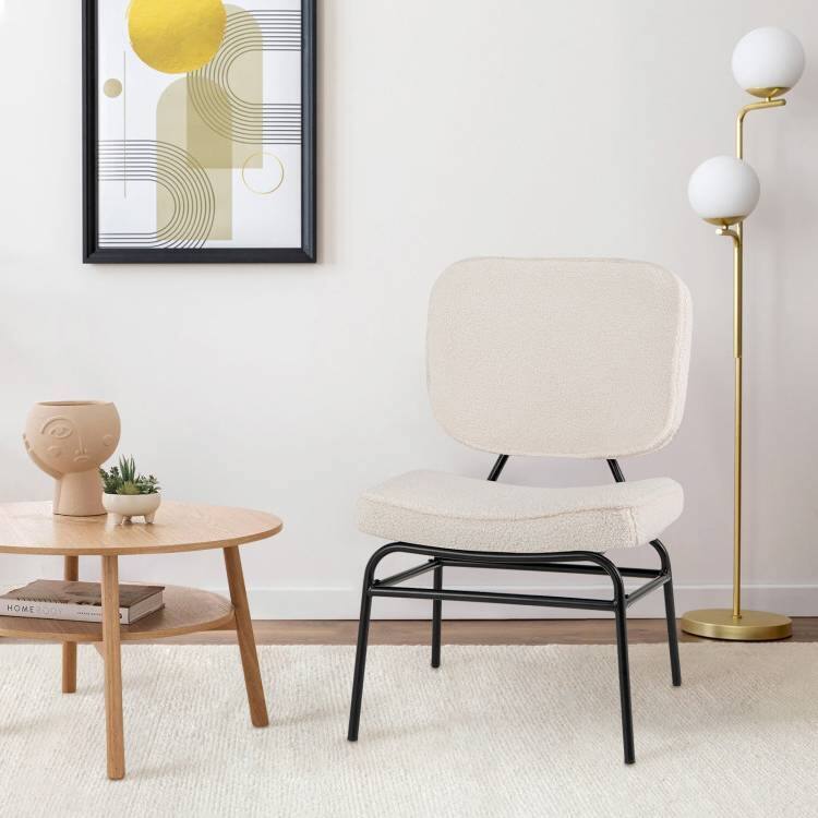 Angle. SlickBlue - Contemporary Upholstered Accent Chair – Ergonomic Padded Chair for Living Room or Office - Beige.