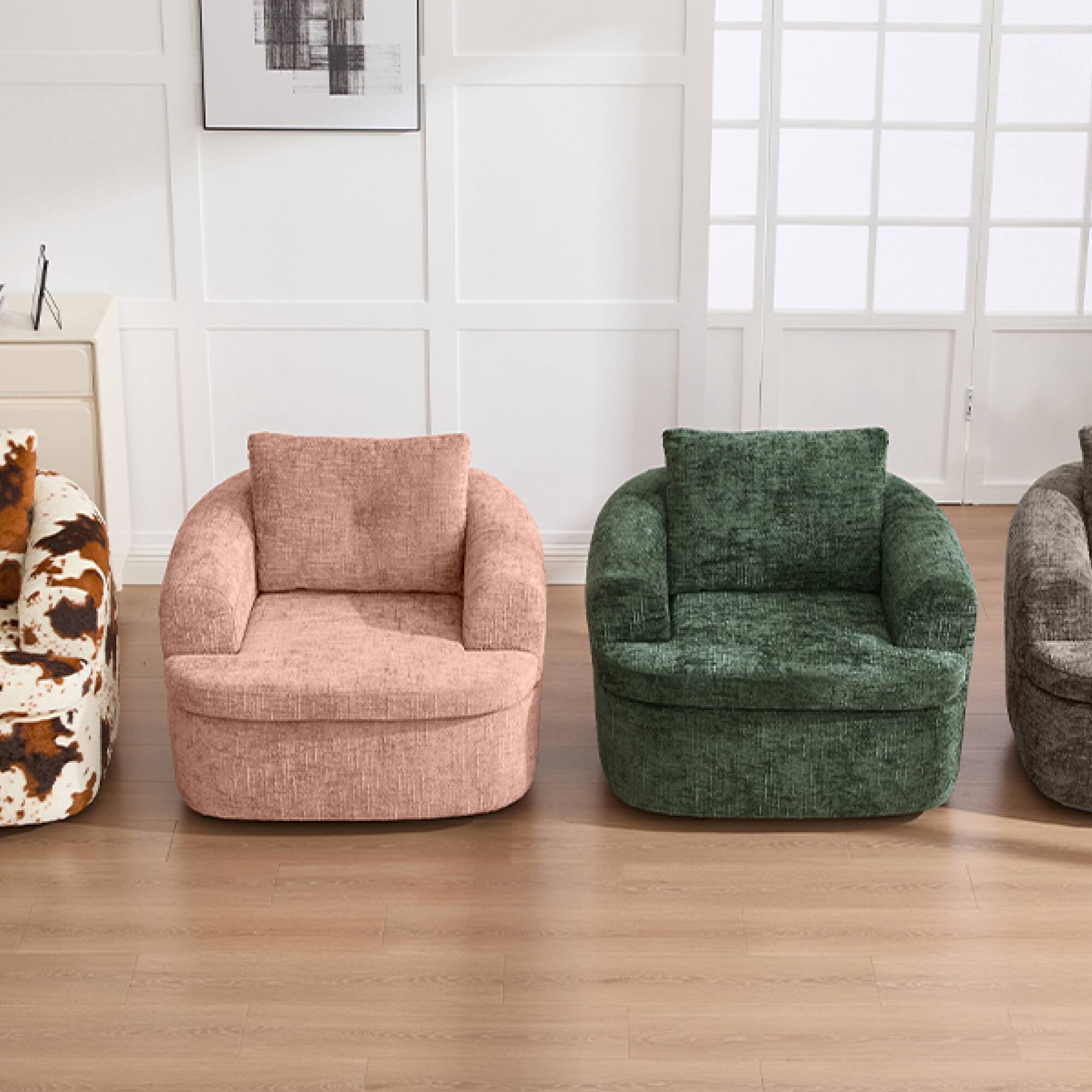 Alt View 5. GOODSILO - Modern 360-Degree Swivel Accent Barrel Chair with Dual-Layer Cushion Design for Living Room and Office - Beige+Brown.