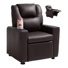 VEVOR - Kids Reclining Chair, Toddler Recliner with Cup Holder, 101° to 121° Adjustable Backrest - Brown