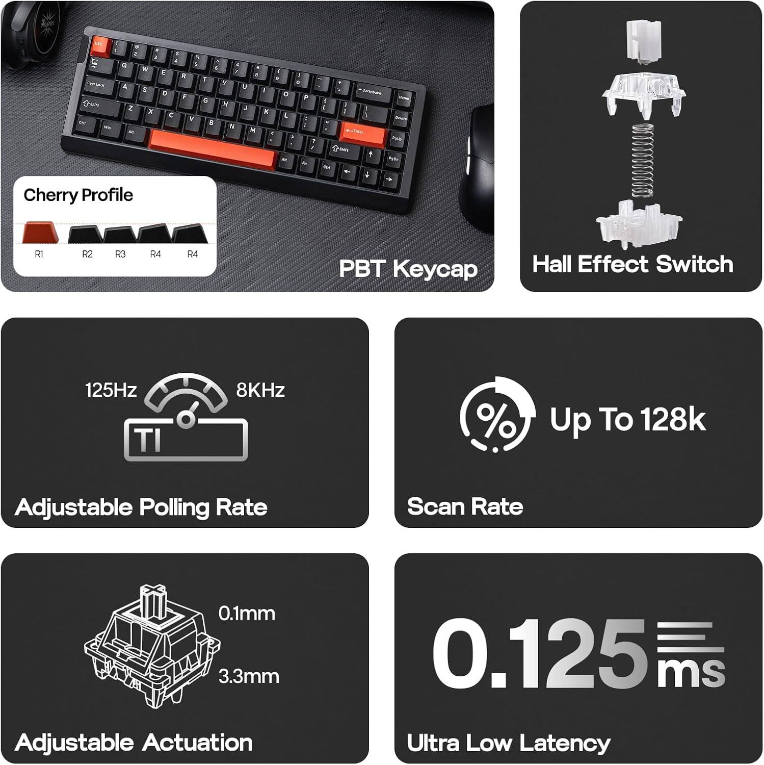 EPOMAKER HE68 Lite Hall Effect Gaming Keyboard, 8k Polling & 128K