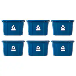 Gracious Living - Medium Curbside Box 17 Gallon Home Recycling Bin (6 Pack) - Blue