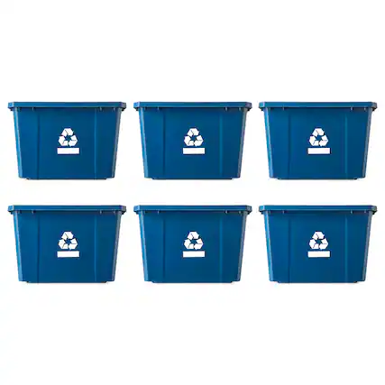 Front. Gracious Living - Gracious Living Medium Curbside Blue Box 17 Gallon Home Recycling Bin (6 Pack) - Blue.