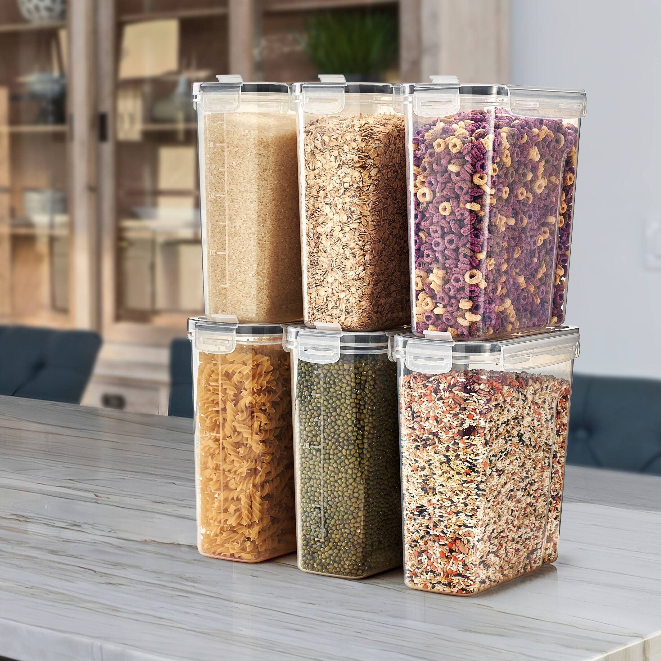 Alt View 2. Sorbus - Sorbus 6 Pack (4L/16.9 Cups) Airtight Food Storage Dispensers for Beans, Pasta, Cereals, and More - Clear.