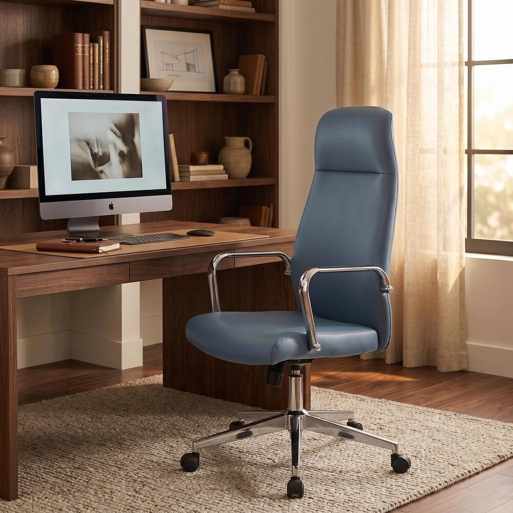 Left. LeisureMod - Flux Series Modern Ergonomic Executive Office Chair, Swivel Desk Computer Chair with Wheels for Home Office - Blue.