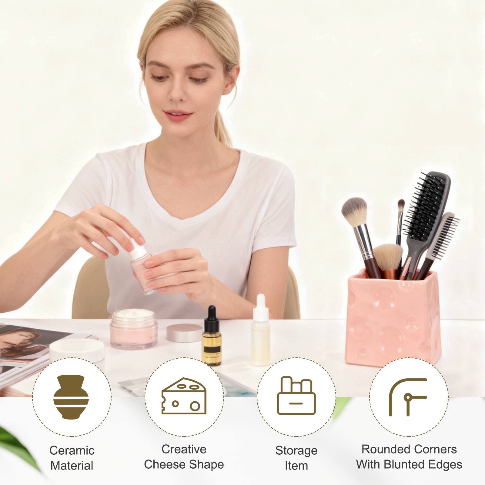 Ceramic Material Creative Cheese Shape Storage Item Rounded Corners With Blunted Edges