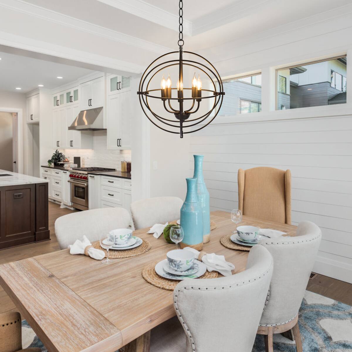 Alt View 4. Costway - Costway 20" 5-Light Metal Pendant Chandelier w/ Iron Chain Pivoting Interlocking Rings - Black.