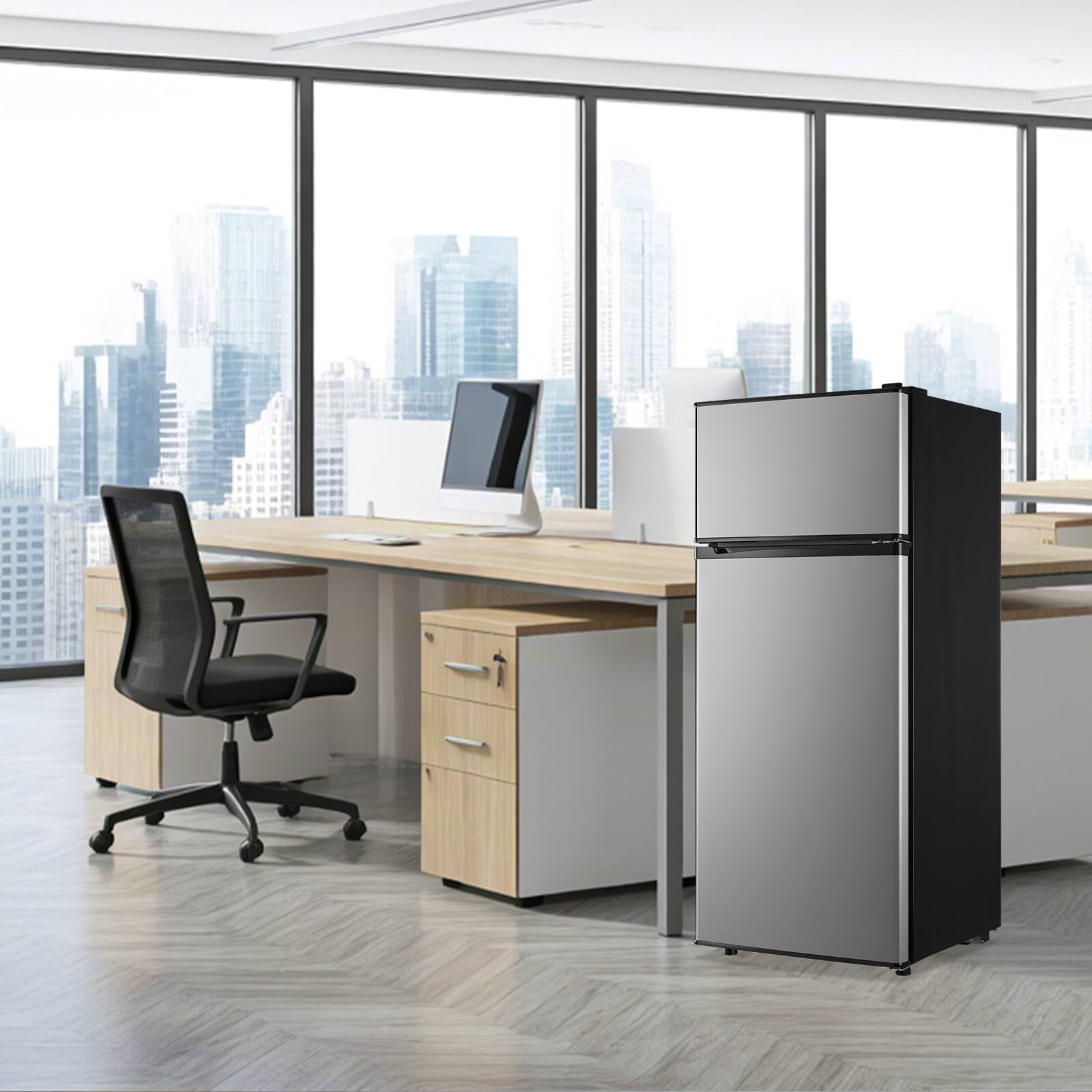 Alt View 8. DEMULLER - 4.5 Cu.Ft Mini Fridge with Top Freezer, Dual Door Refrigerator for Home Dorm - SILVER.