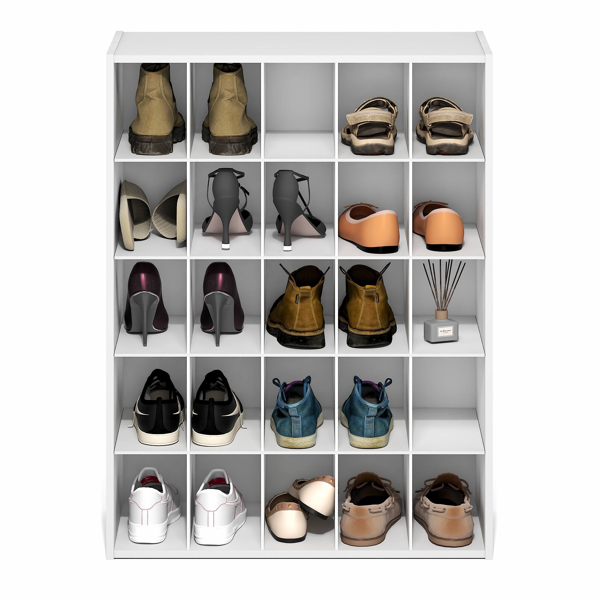 Alt View 3. Furinno - FANO Shoe Rack, 25-Cube Shoe Organizer, Stackable Shoe Organizer, for Closet Entryway, Office, Garage - White.
