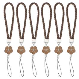Unique Bargains - 6pcs Creative Braided Flower Phone Charm Wrist Lanyard for Case Camera Keychain Hand String - Brown