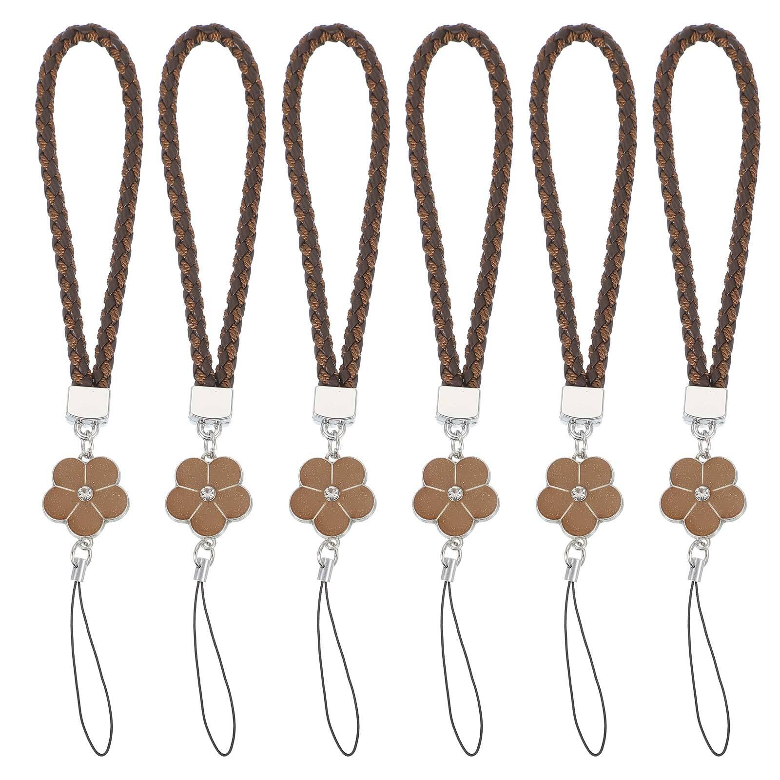 Front. Unique Bargains - 6pcs Creative Braided Flower Phone Charm Wrist Lanyard for Case Camera Keychain Hand String - Brown.