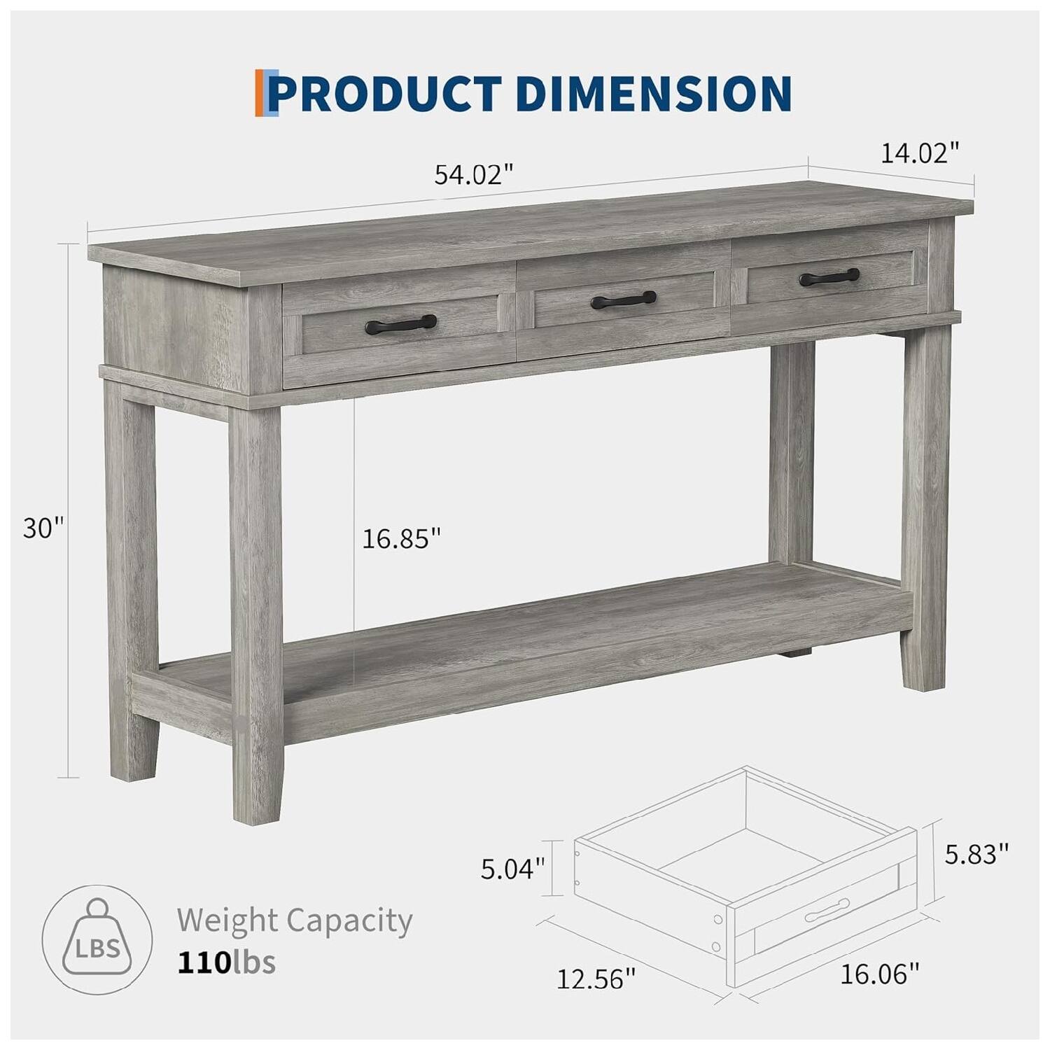 PRODUCT DIMENSION  
14.02" x 54.02" x 30"  
Weight Capacity: 110lbs  
5.04" x 12.56" x 5.83" x 16.06"
