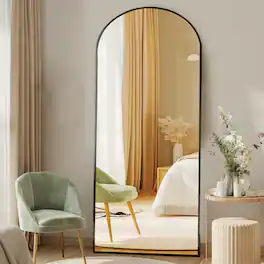 Dapper Styles - Arched Full Length Mirror With Stand x21 Floor Standing Aluminum Frame For Bedroom Body Hanging Leaning Mod - Black-arched-64"L x 21"W