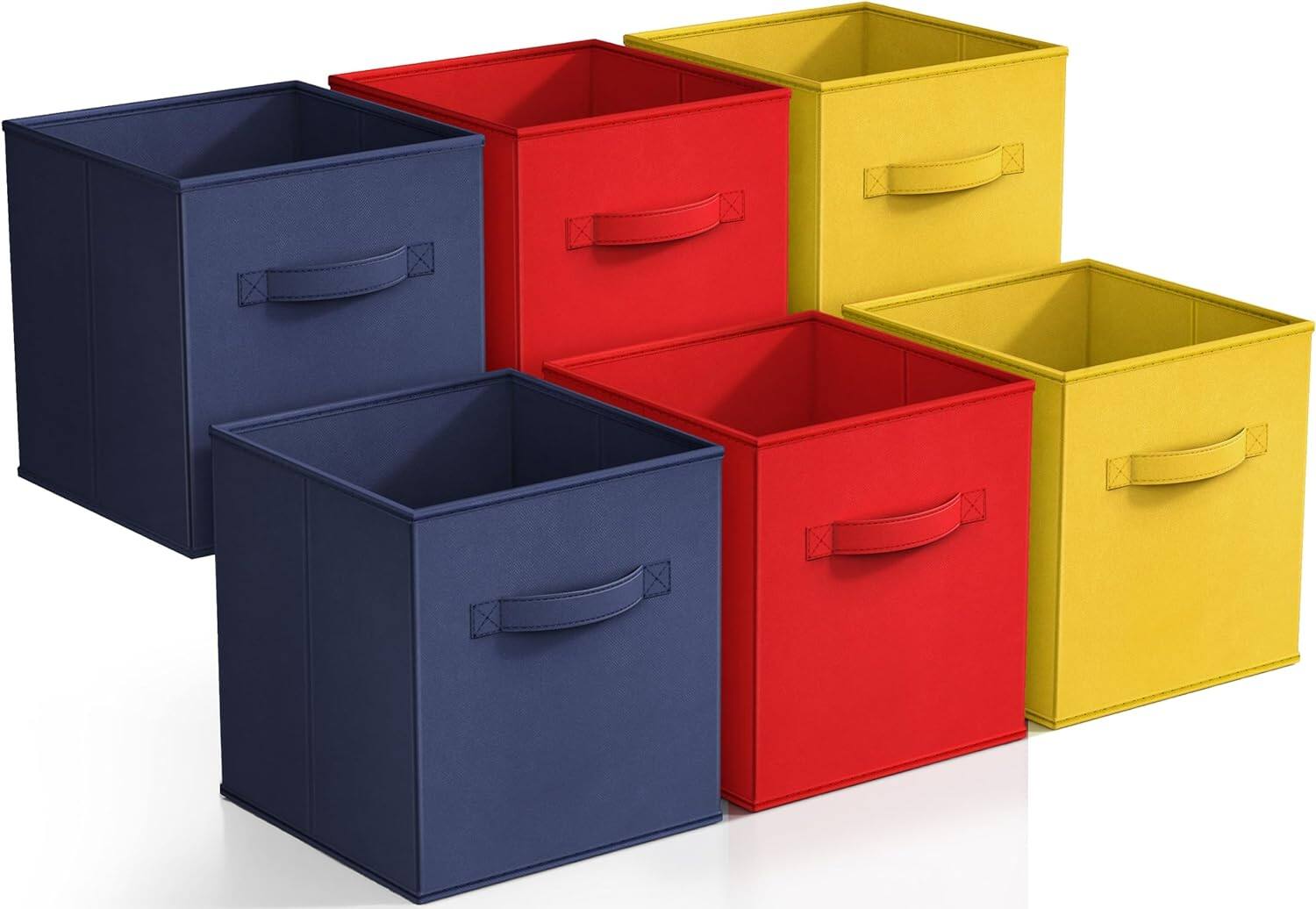 Front. Sorbus - Sorbus Foldable Storage Cubes, 6 Fabric Baskets for Organizing Pantry, Closet, Shelf, Nursery, Playroom, Toy Box - Yellow, Red, Navy Blue.