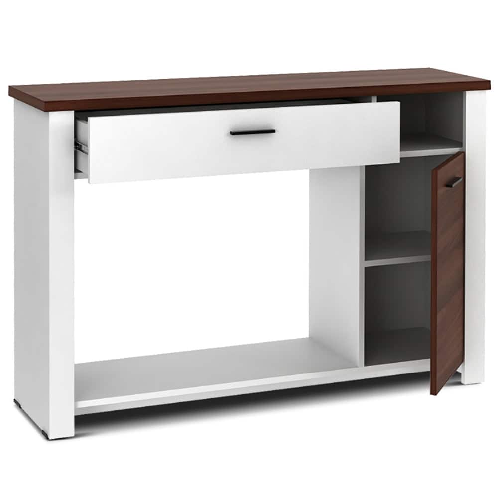 Resenkos - 48 Inch Console Table with Drawer and Cabinet, Narrow Console Table, Entryway Hall Table with Shelves - White