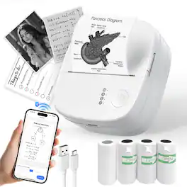 XenGro - Wireless Mini Printer, Portable Printer with Bluetooth Connection, Compatible With IOS And Android, For Home, Office - White