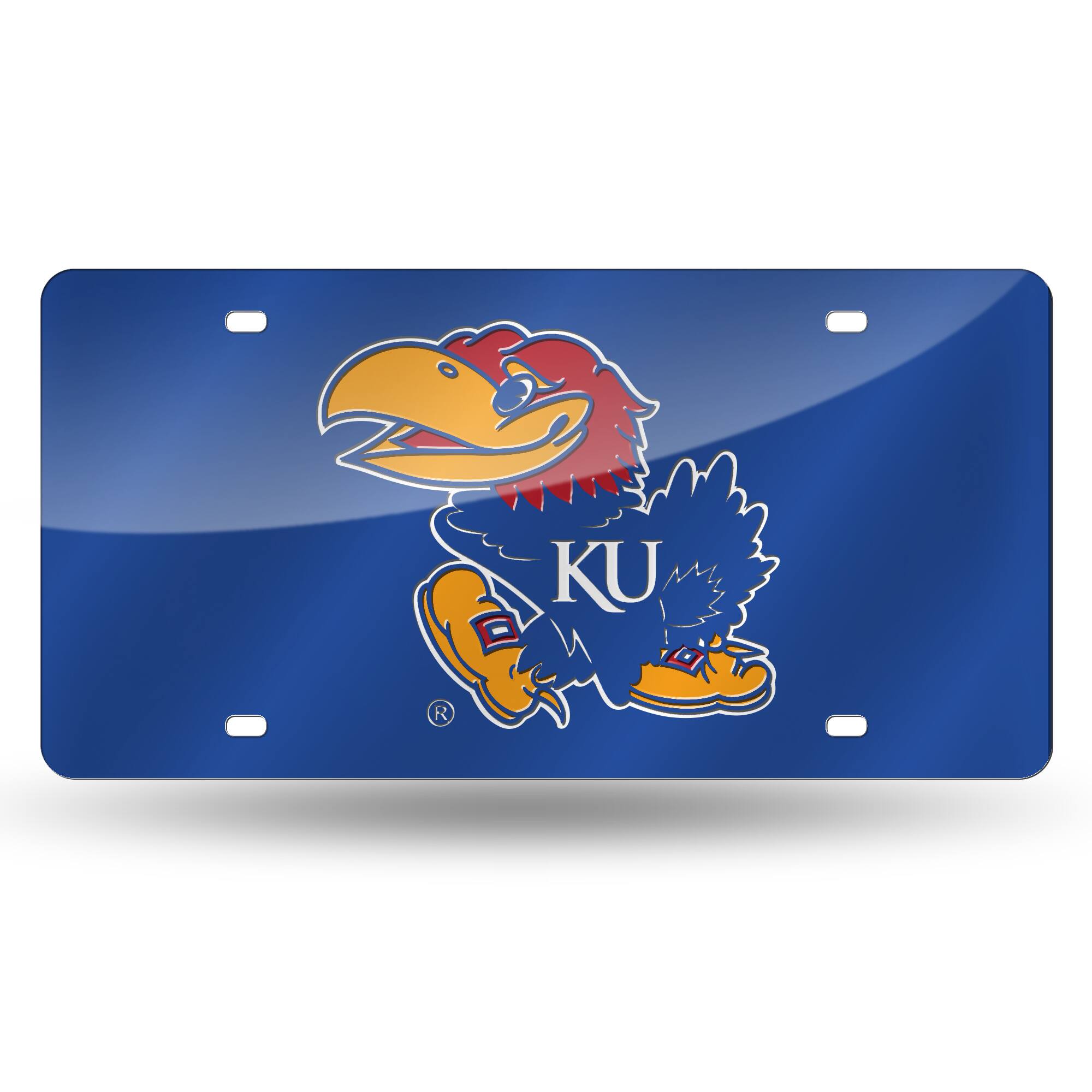 Kansas Jayhawks Blue Mirrored Laser Cut License Plate Laser Tag