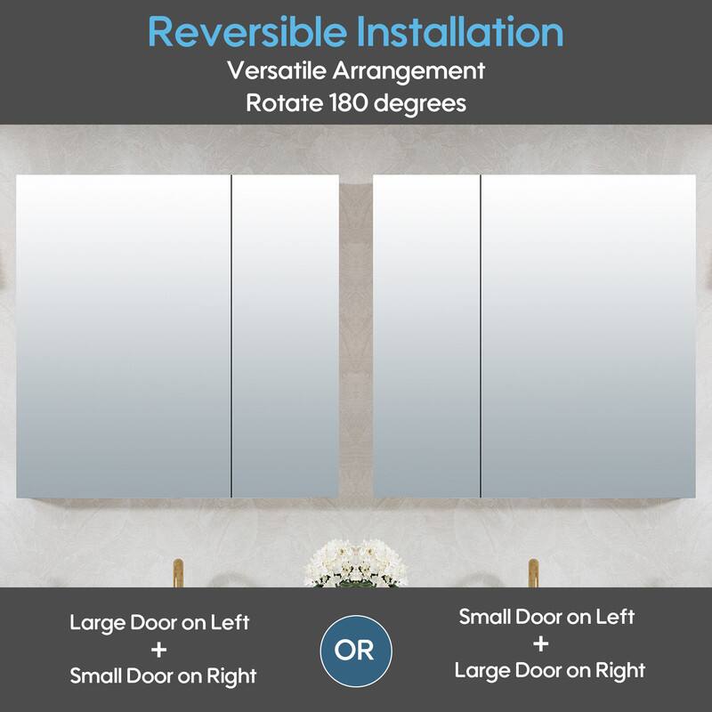 Reversible Installation  
Versatile Arrangement  
Rotate 180 degrees  

Large Door on Left + Small Door on Right  
OR  
Small Door on Left + Large Door on Right