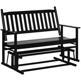 Resenkos - Outdoor Glider Bench, Heavy Duty 2-Seater with High Back & Armrests, Patio Loveseat - Black