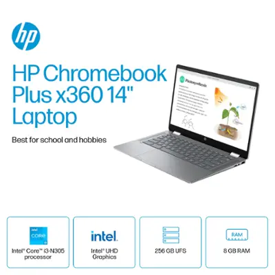 HP - 14" 2-in-1 Full HD Touch-Screen Chromebook Plus Laptop with Google AI - Intel Core i3 - 8GB Memory - 256GB UFS - Meteor Silver