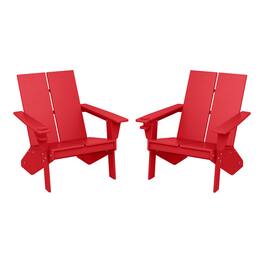 WestinTrends - Riviera Outdoor HDPE Modern Adirondack Chair with Cup Holder (Set of 2) - Red