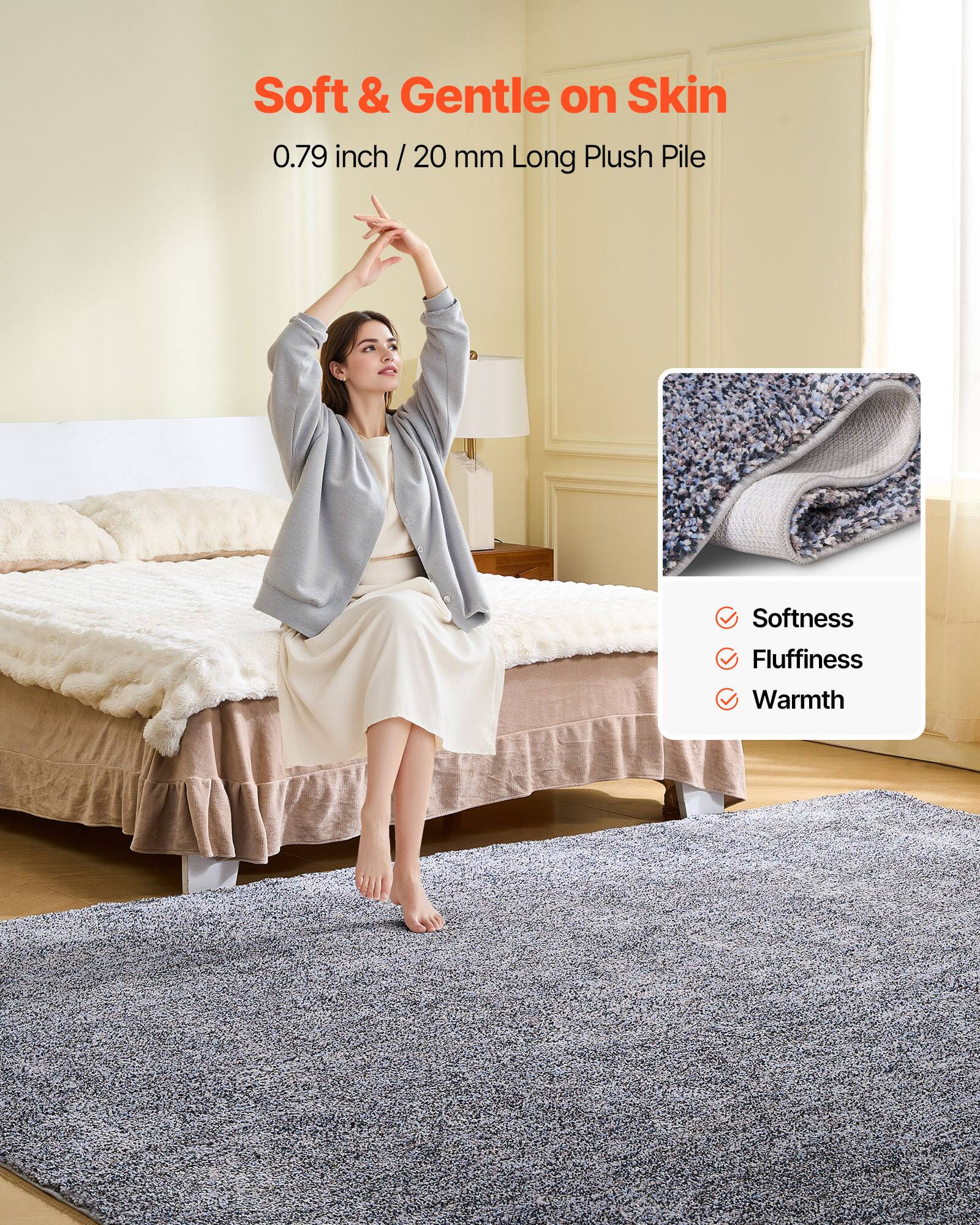 Soft & Gentle on Skin  
0.79 inch / 20 mm Long Plush Pile  

- Softness  
- Fluffiness  
- Warmth